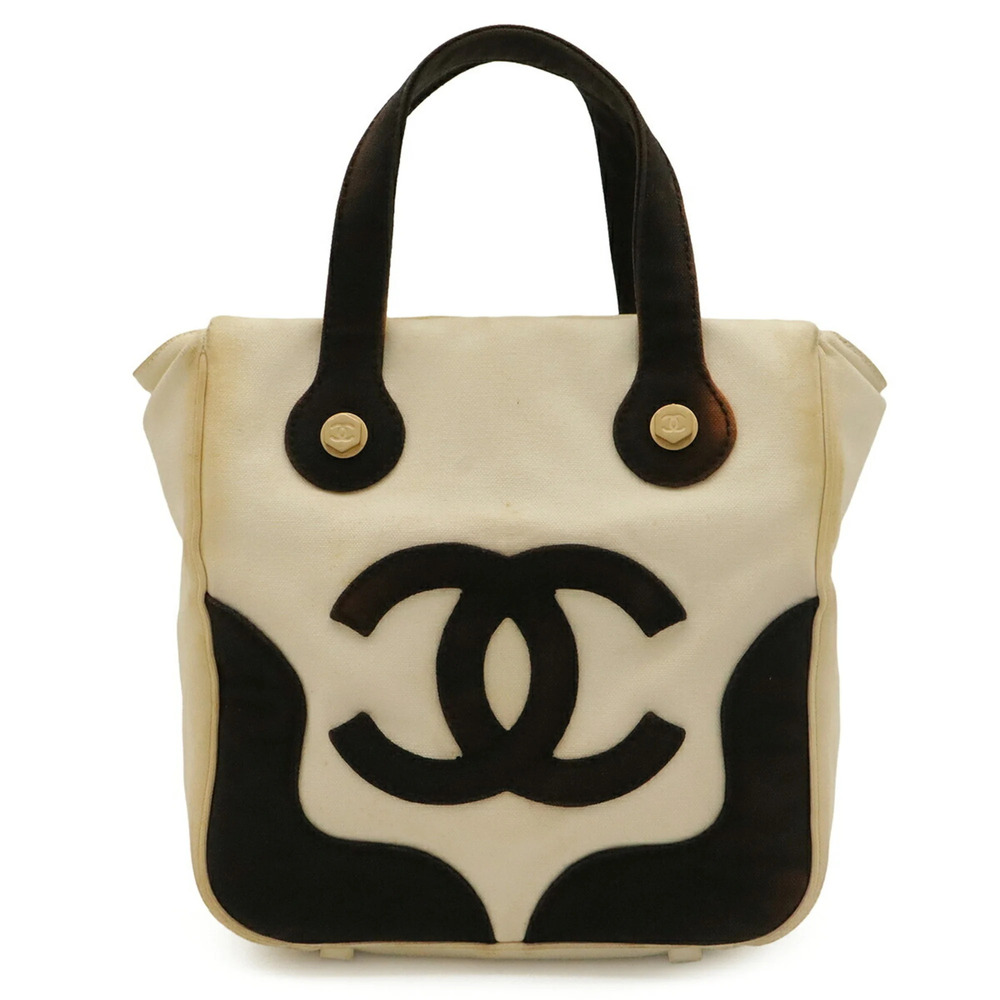 CHANEL Coco Mark Marshmallow Bag Tote Handbag Canvas Ivory White Black A24224